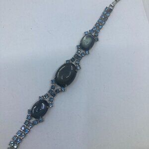 Vtg 1960 CORO signed cabochon blue rhinestone bracelet